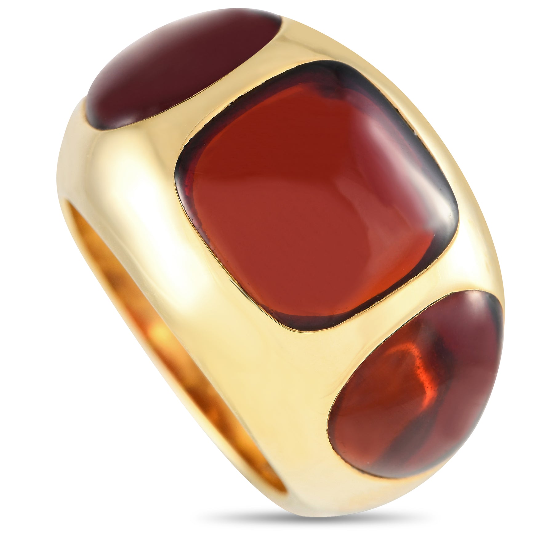 Pomellato Bisanzio 18 Karat Gelbgold Granat Drei-Stein gewölbt Cocktail Ring PO35 -012524