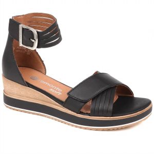 Damen Leder Keil Sandalen in schwarz 7703558651964