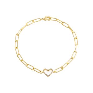 Pave Open Heart Paperclip Armband