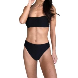 Solid Laced Bandeau Bikinioberteil in Schwarz