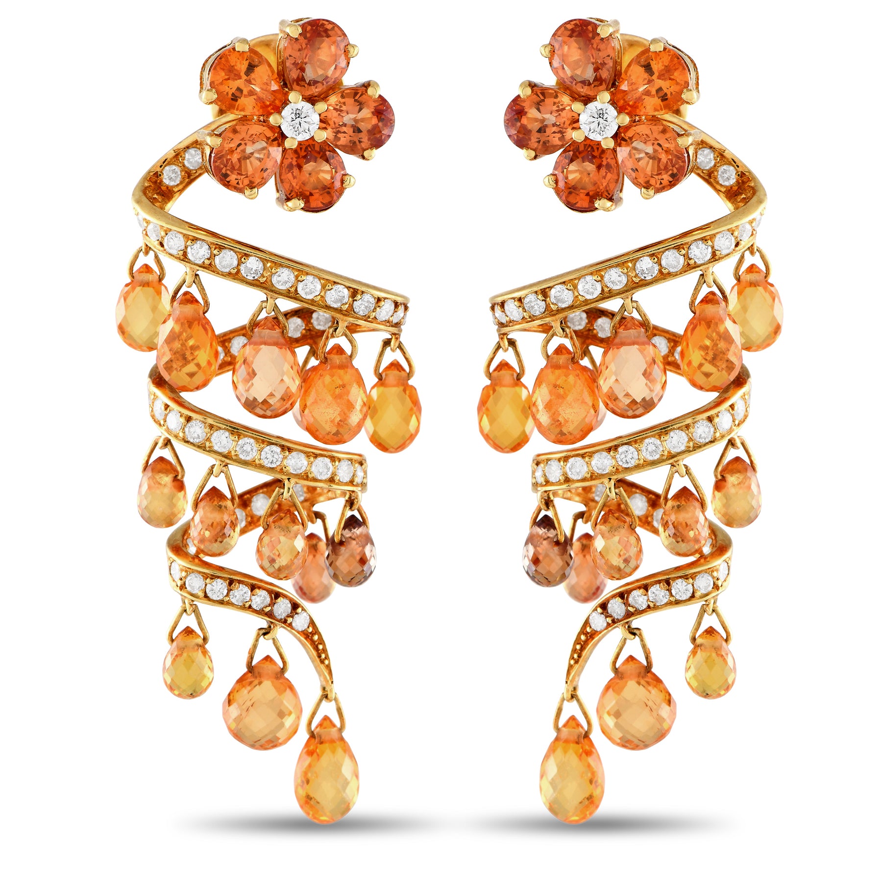 LB Exclusive 18K Gelbgold 1.40ct Diamant und Citrin Spirale Kronleuchter Ohrringe MF07 -013024