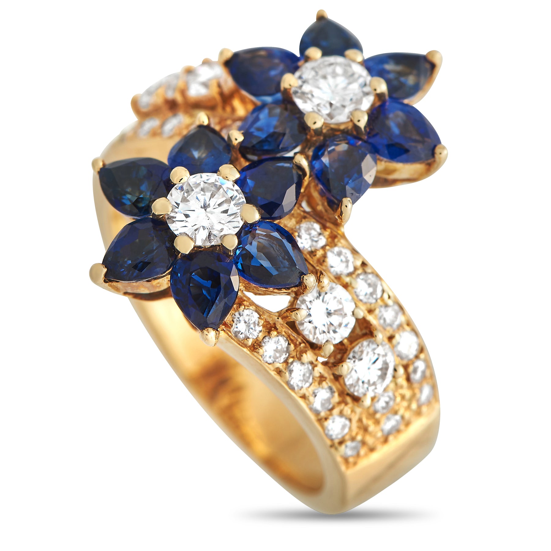 LB Exclusive 18K Gelbgold 1.08ct Diamant und Saphir Blume Ring MF12 -030724
