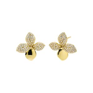 Pave Accented Four Leaf Flower Stud Ohrring