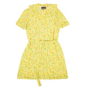 NEU MIT ETIKETT BOUTIQUE MOSCHINO Kleid aus Seide mit Rüschenhalsausschnitt und gelbem Zitronenprint