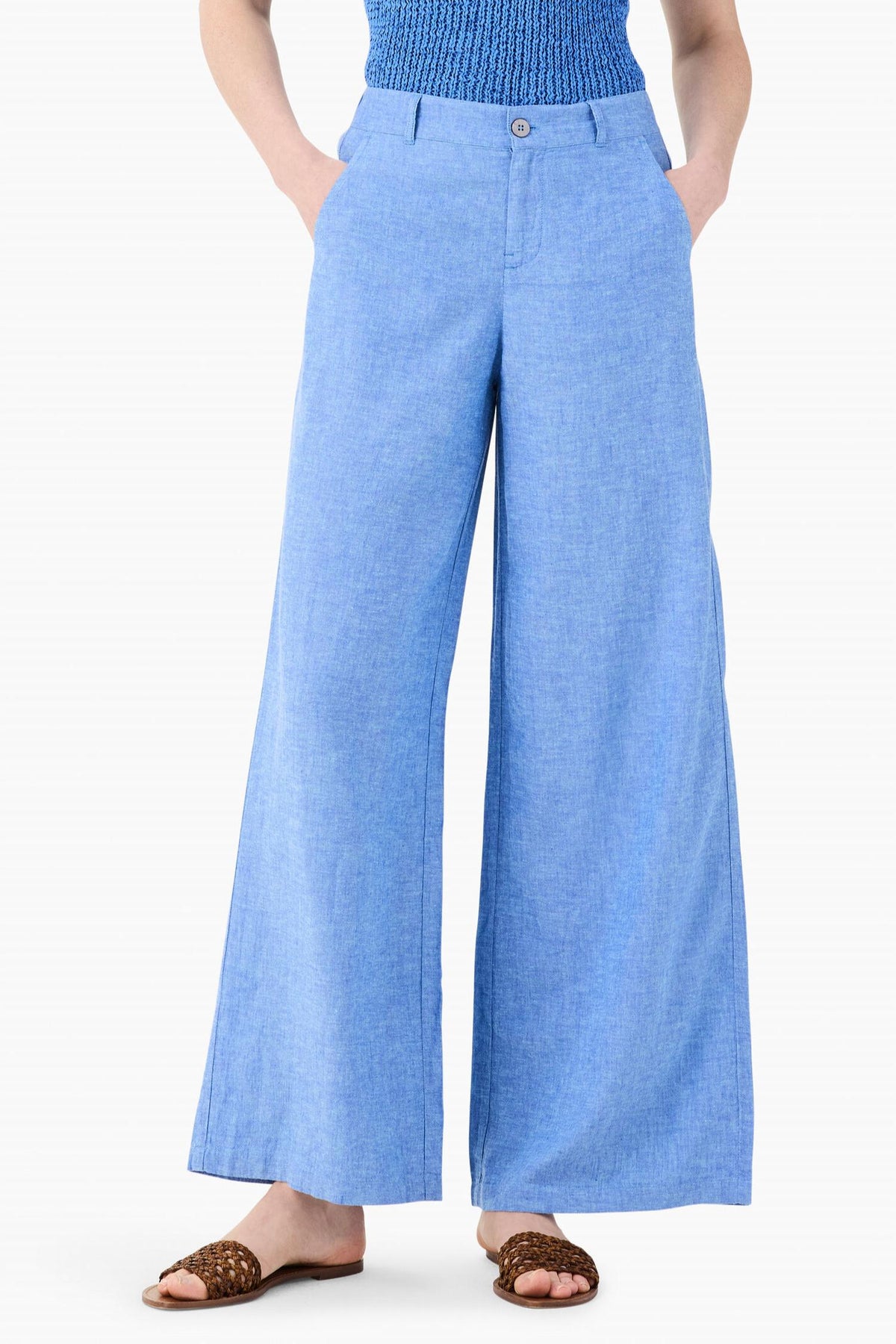 Rumba Leinen Hose mit breitem Bein in blauer Mischung