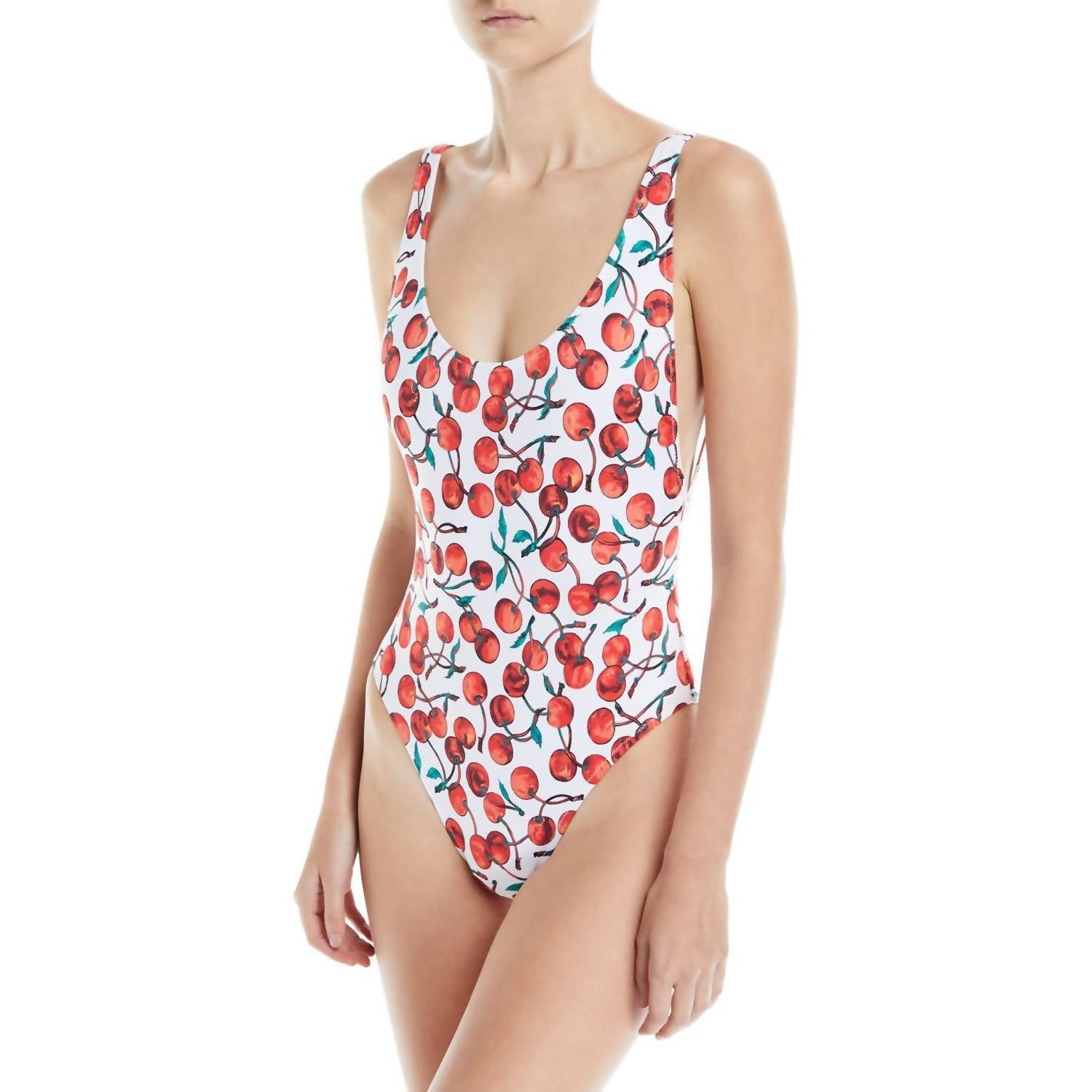 Klassischer Deep Seite Scoop Top One Piece Badeanzug in Kirsche Mehrfarbig