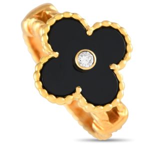Van Cleef & Arpels Vintage Alhambra 18K Gelbgold schwarzer Onyxring VC33-012524