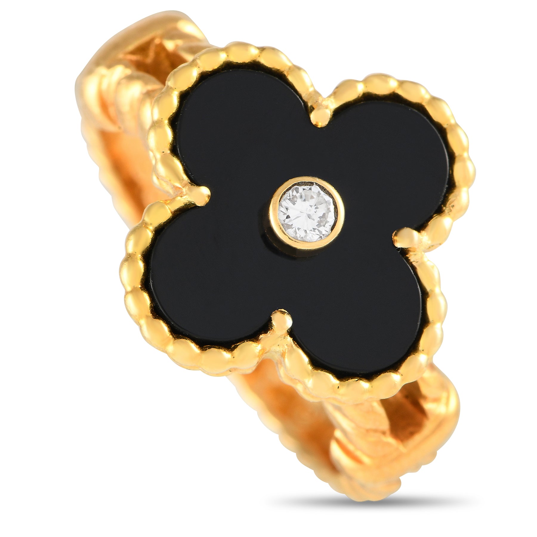 Van Cleef & Arpels Vintage Alhambra 18 Karat Gelbgold Schwarzer Onyx Ring VC33 -012524