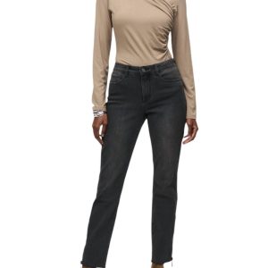 Rhinestones And Mesh Detail Jean in anthrazitgrau 7803902656572