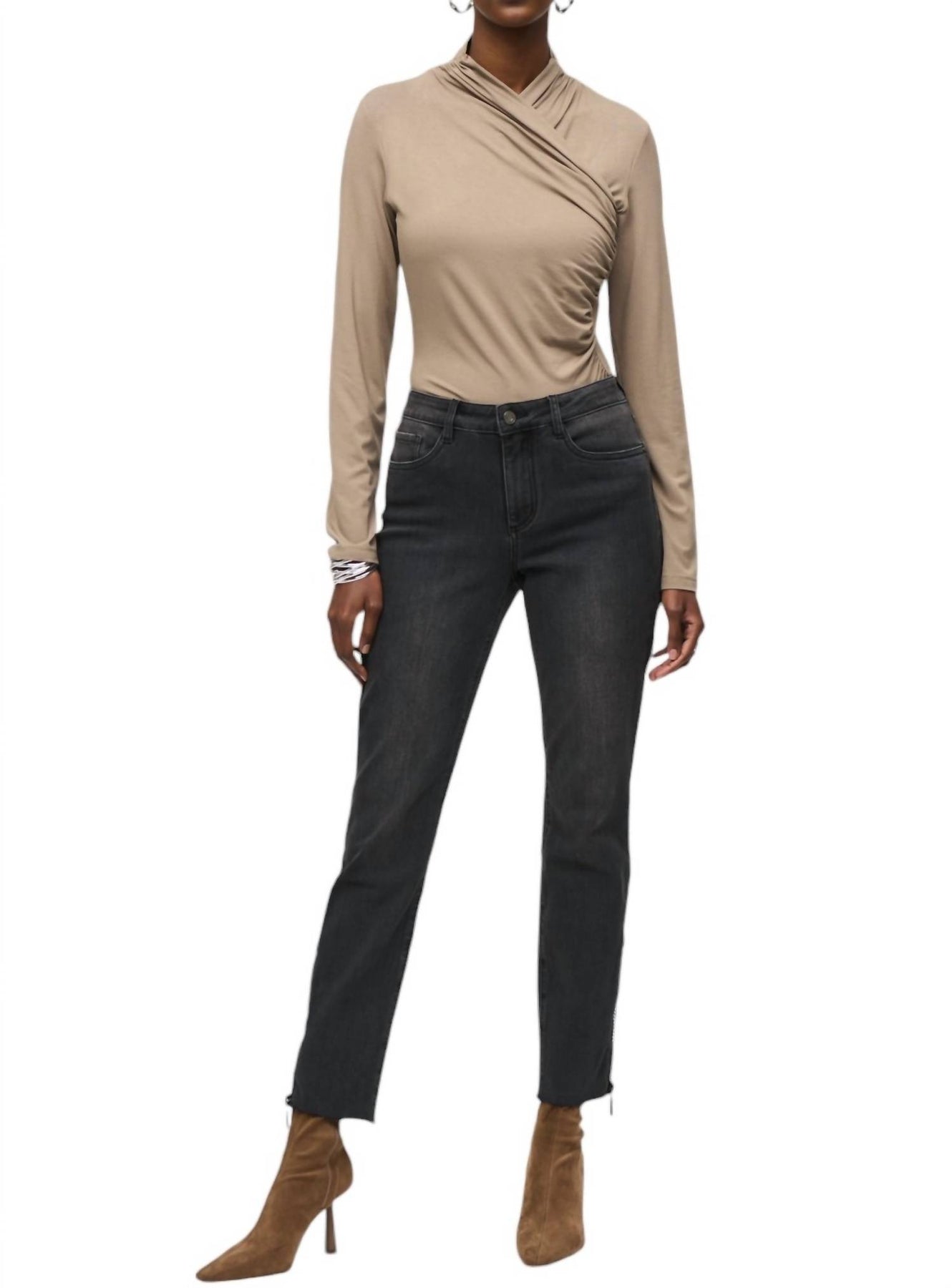 Strass und Mesh Detail Jean In Anthrazit Grau