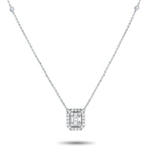 LB Exclusive 14K Weißgold 0,85ct Diamantkissen Halo Halskette – PN15273