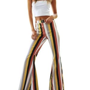 Multicolor Stripe Bell Bottom Hose in rot multi 7832124325948