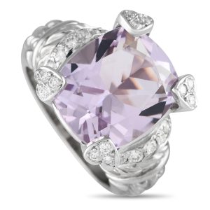 Judith Ripka 18K Weißgold 0,25ct Diamant und rosa Quarzring -122223 – JR33