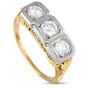 LB Exclusive Antique 14K Gelbgold und Weißgold 1.01ct Diamant Drei-Stein-Ring -021924 – MF01