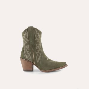 Damen Broke Leder cowgirl Stiefel in Oliven 7803922055228
