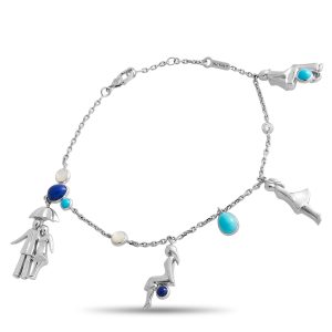 Van Cleef & Arpels Romance in Paris 18 Karat Weißgold Lapis Lazuli, Mother Von Perle und Türkis Charm Armband VC18 -030724