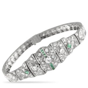 LB Exclusive Platinum 2.50ct Diamond and Emerald Art Deco Armband -012924 – MF10