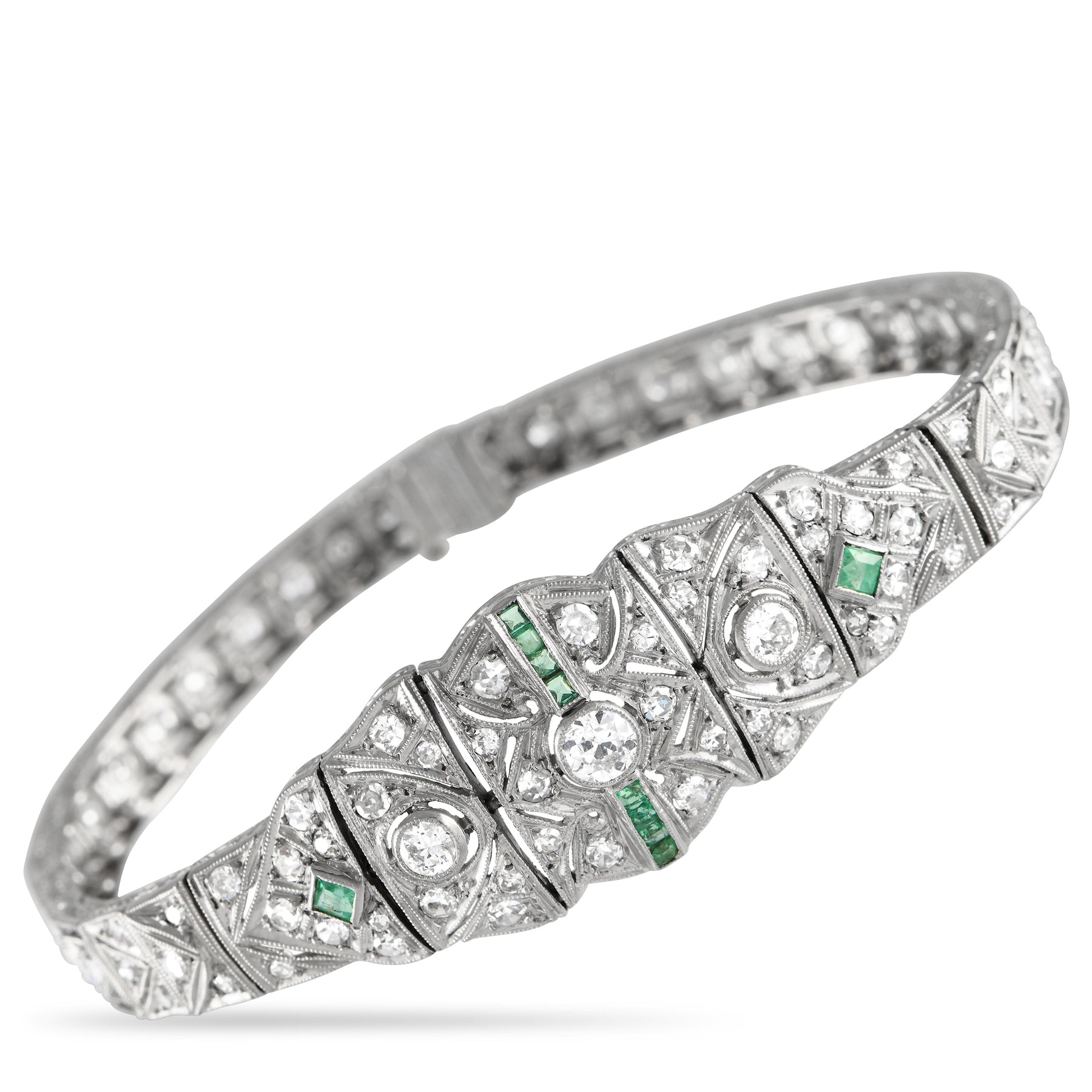 LB Exclusive Platin 2.50ct Diamant und Emerald Art Deco Armband MF10 -012924