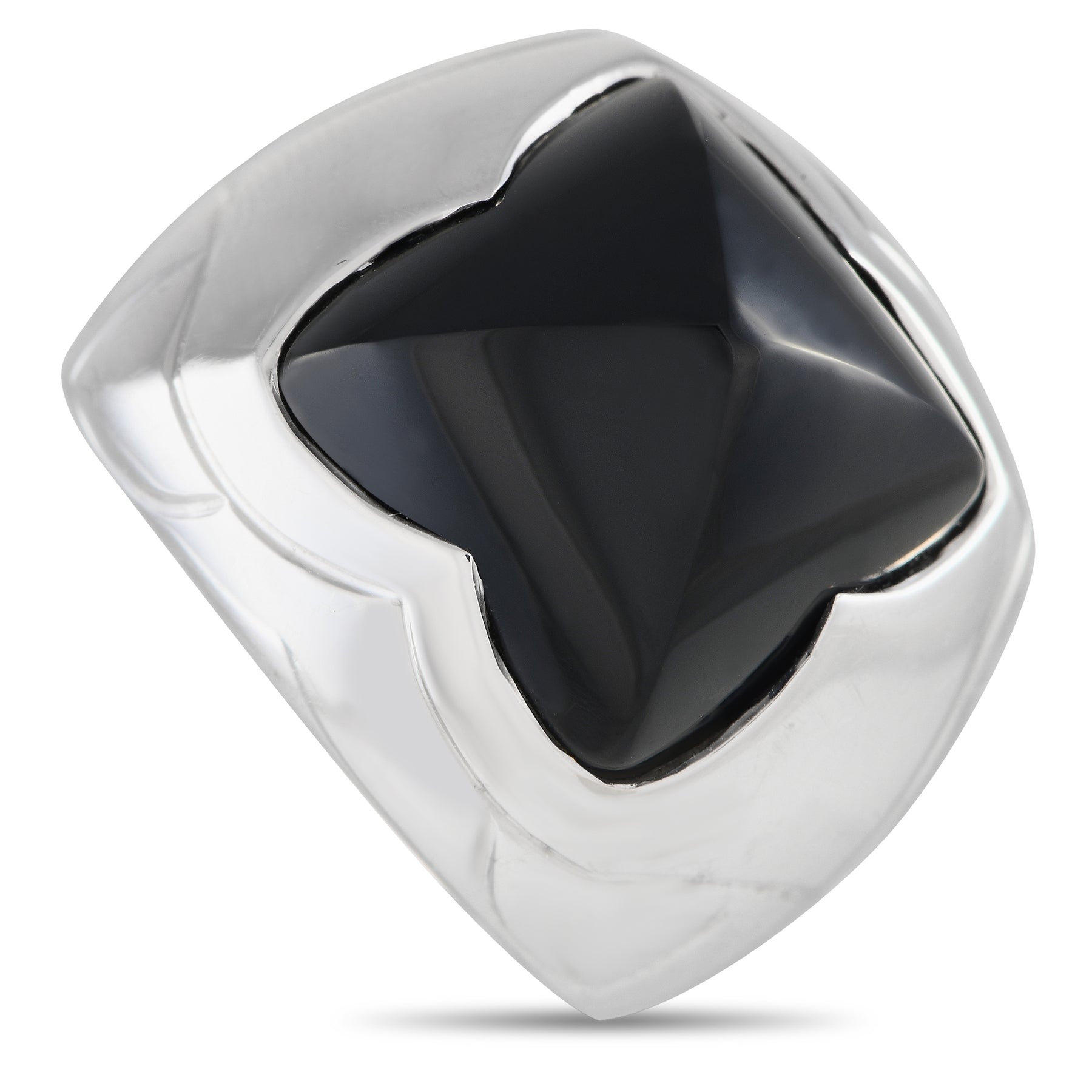 Bvlgari 18K Weißgold Onyx Pyramide Ring BV16 -012524