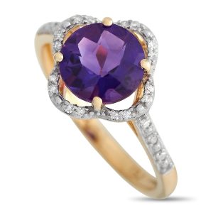 LB Exclusive 14K Gelbgold 0,10ct Diamant und Amethyst Quatrefoil Ring - – RC4 / 11976YAM