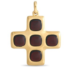 Pomellato 18K Gelbgold Granat Kreuz Anhänger PO18 -030824