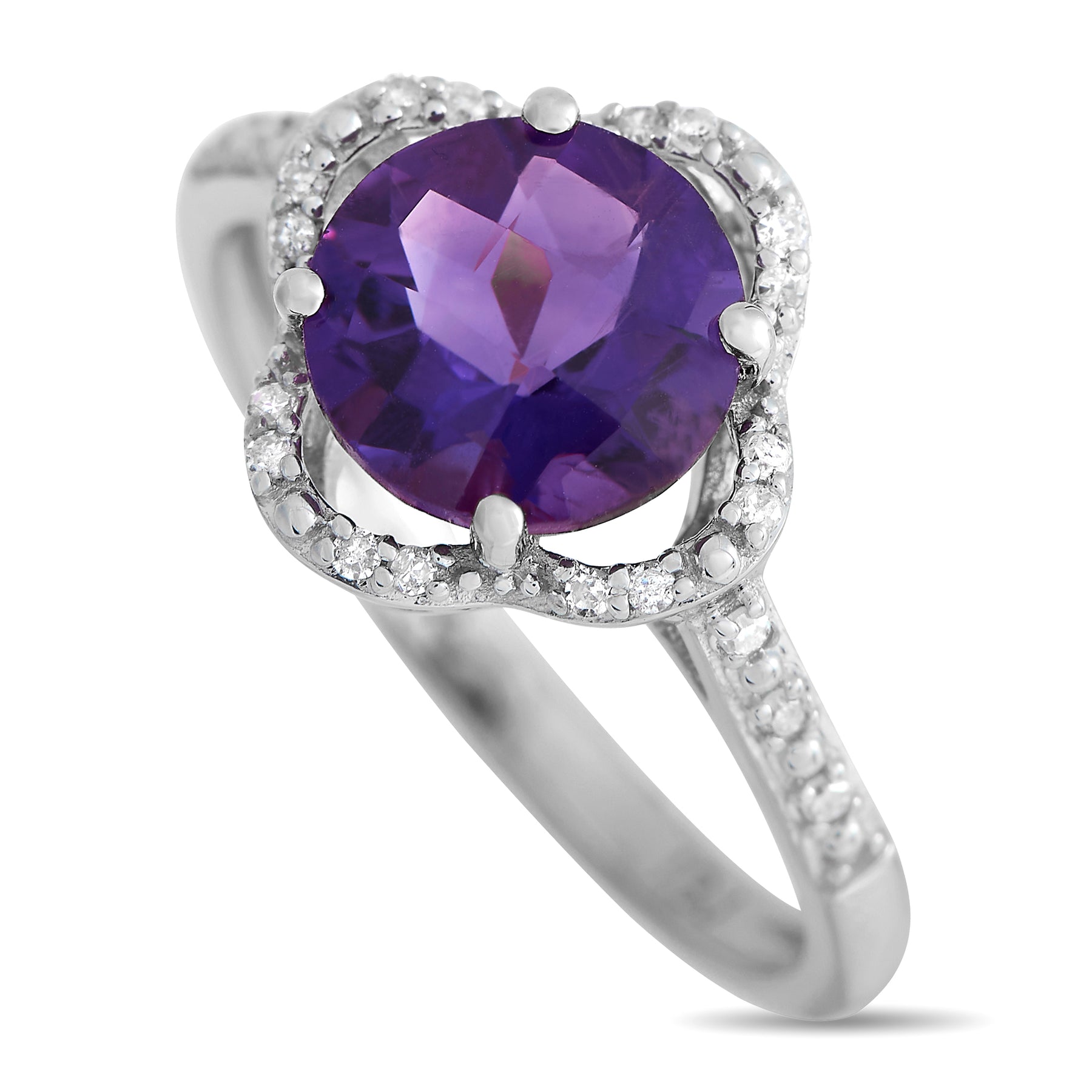 LB Exclusive 14K Weißgold 0,10ct Diamant und Amethyst Quatrefoil Ring RC4 1976WAM