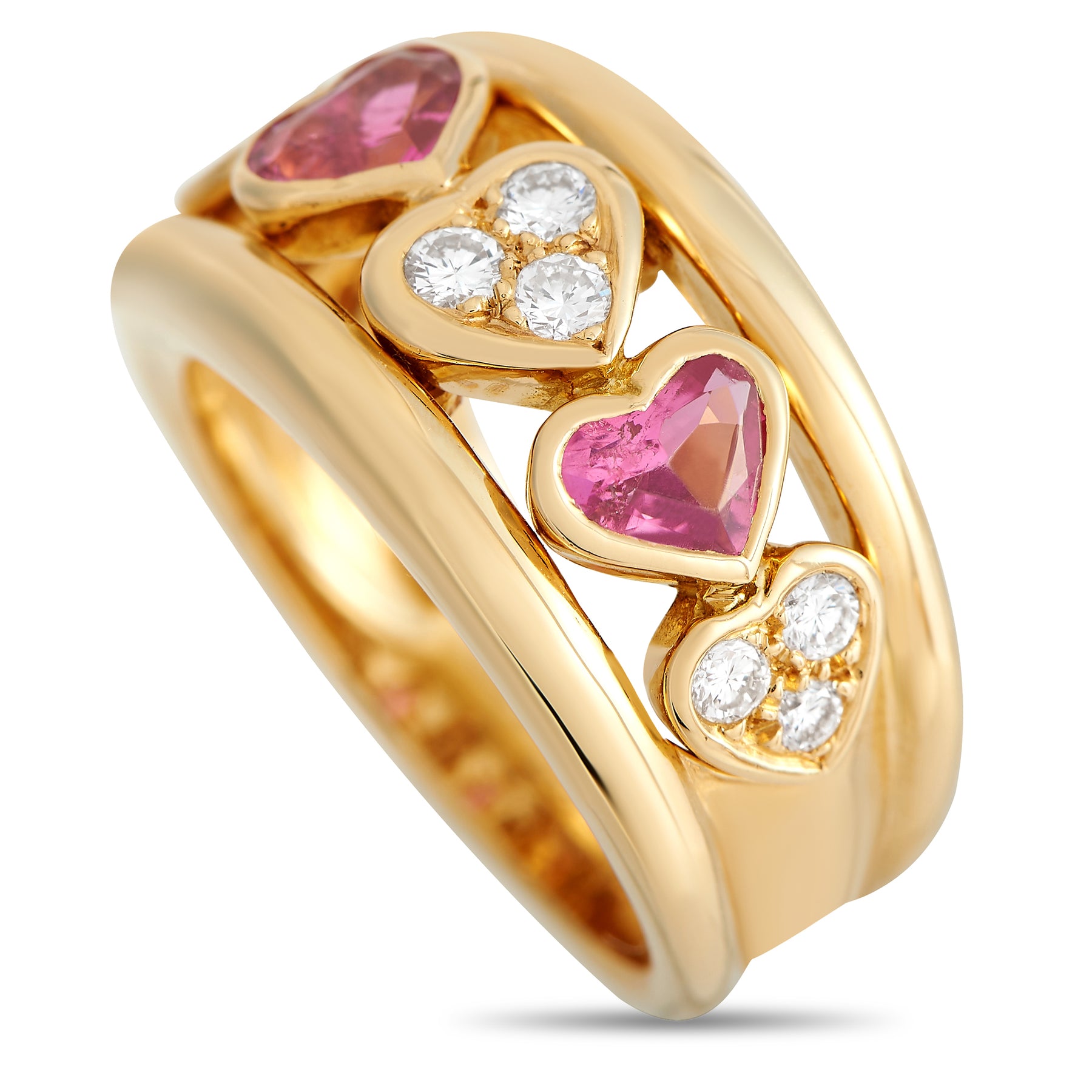 Van Cleef & Arpels 18 Karat Gelbgold 0,25ct Diamant und rosa Saphir Herzring VC06 -012524