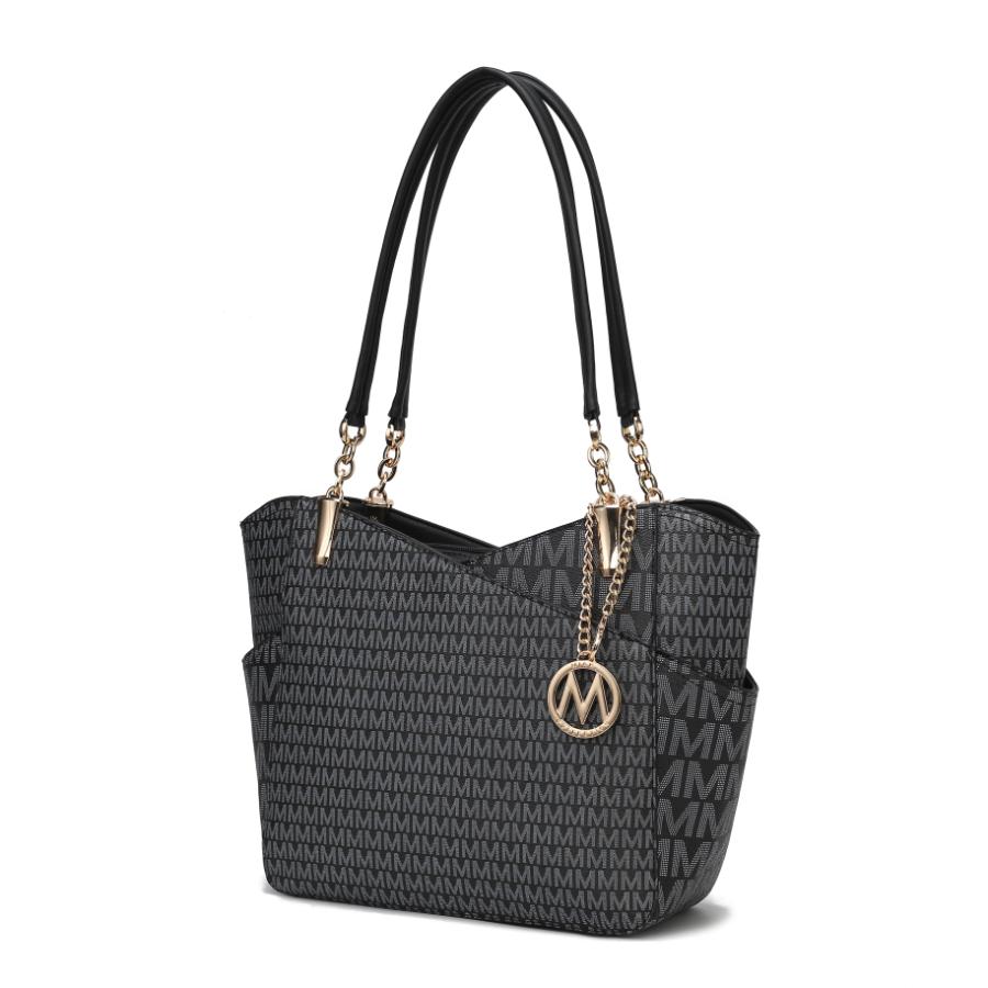 Jules M Logo bedruckte Vegan Leder Damen Einkaufstasche