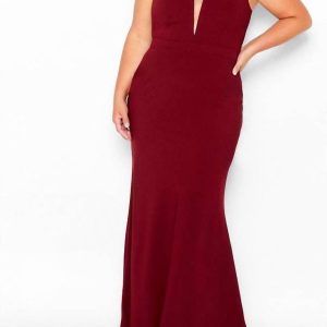 Deep V-Ausschnitt Fackel Kleid in Wein