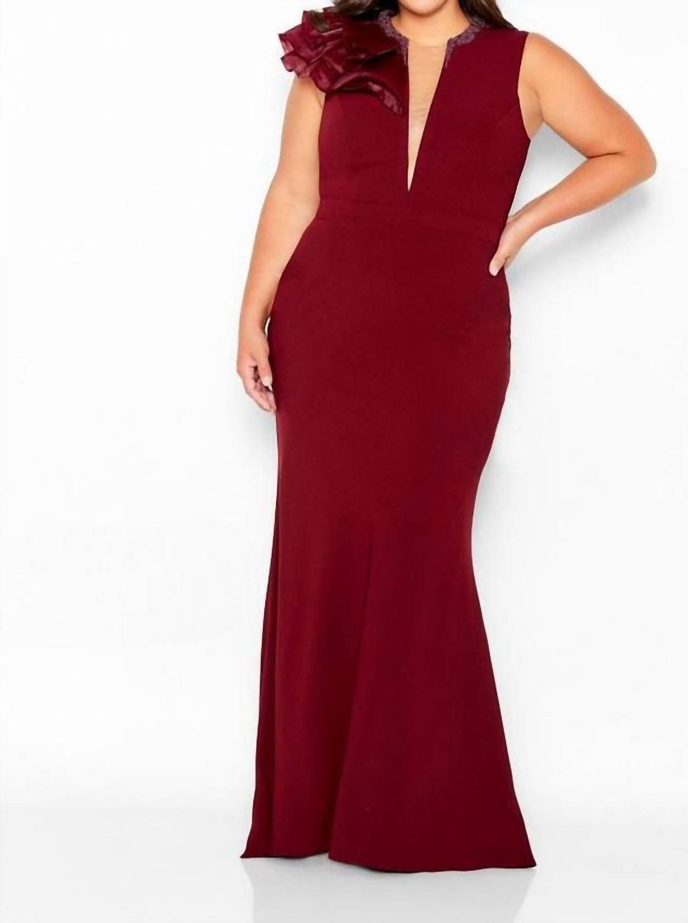 Tief V-Ausschnitt Flare Kleid in Wein