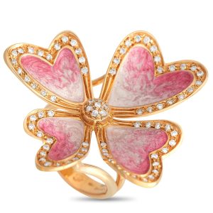 LB Exclusive 18K Gelbgold 0.64ct Diamant emaillierter Blumenring -030724 – MF15