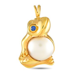 Van Cleef & Arpels 18 Karat Gelbgold Mother Von Perle und Saphir Frosch Anhänger Brosche VC15 -012224