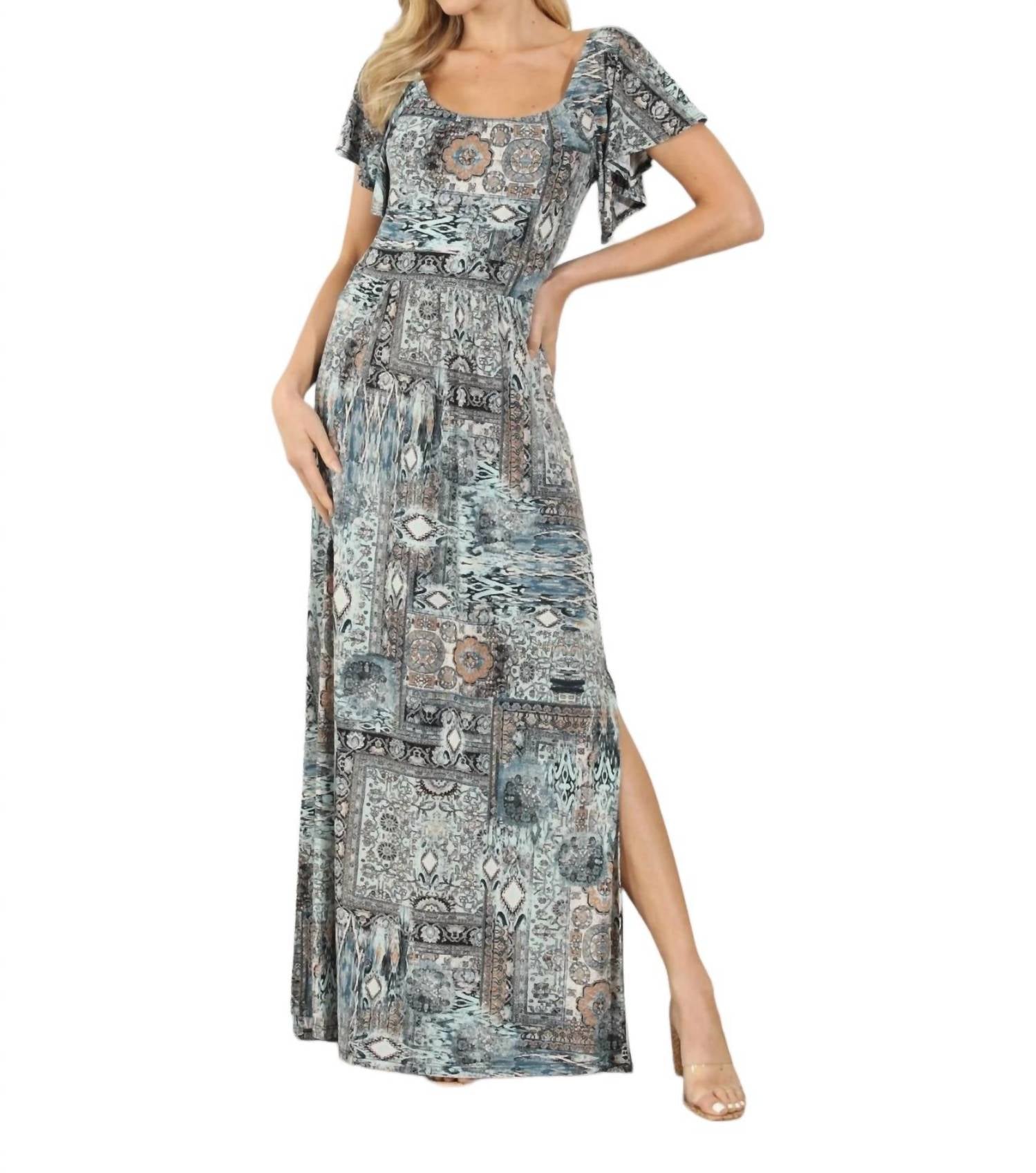 Kurzarm Empire Maxi Kleid in Fairfax