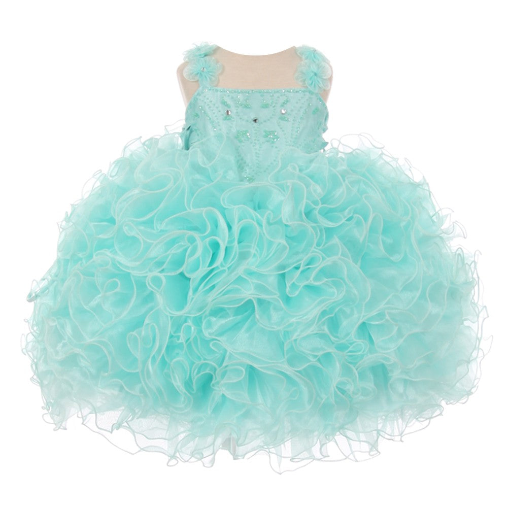 RainKids Kleine Mädchen Aqua Perlen Kaskade Rüschen Organza Festzug Kleid 2-6
