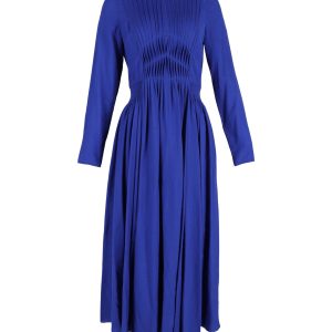 Gabriela Hearst Herminia Pleated Midikleid in blauer Seide