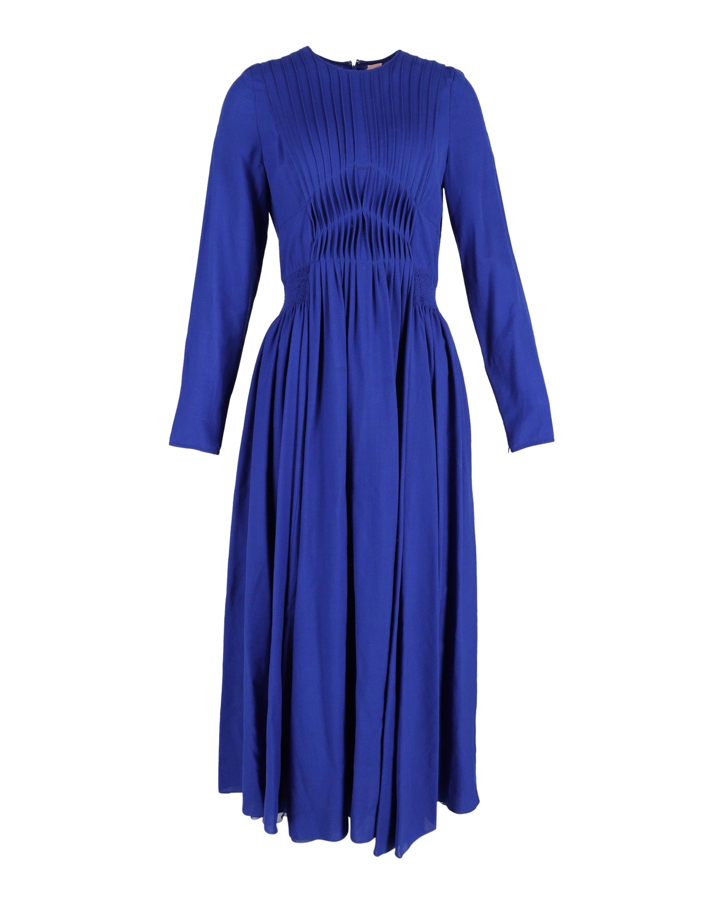 Gabriela Hearst Herminia Plissee Midikleid aus blauer Seide