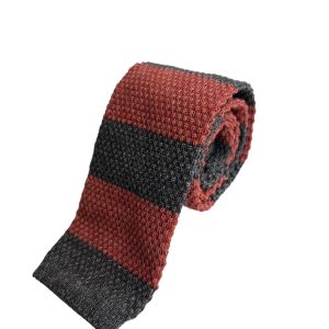 Brunello Cucinelli Rot Grau gestreifte Herren Strick quadratisch End Tie