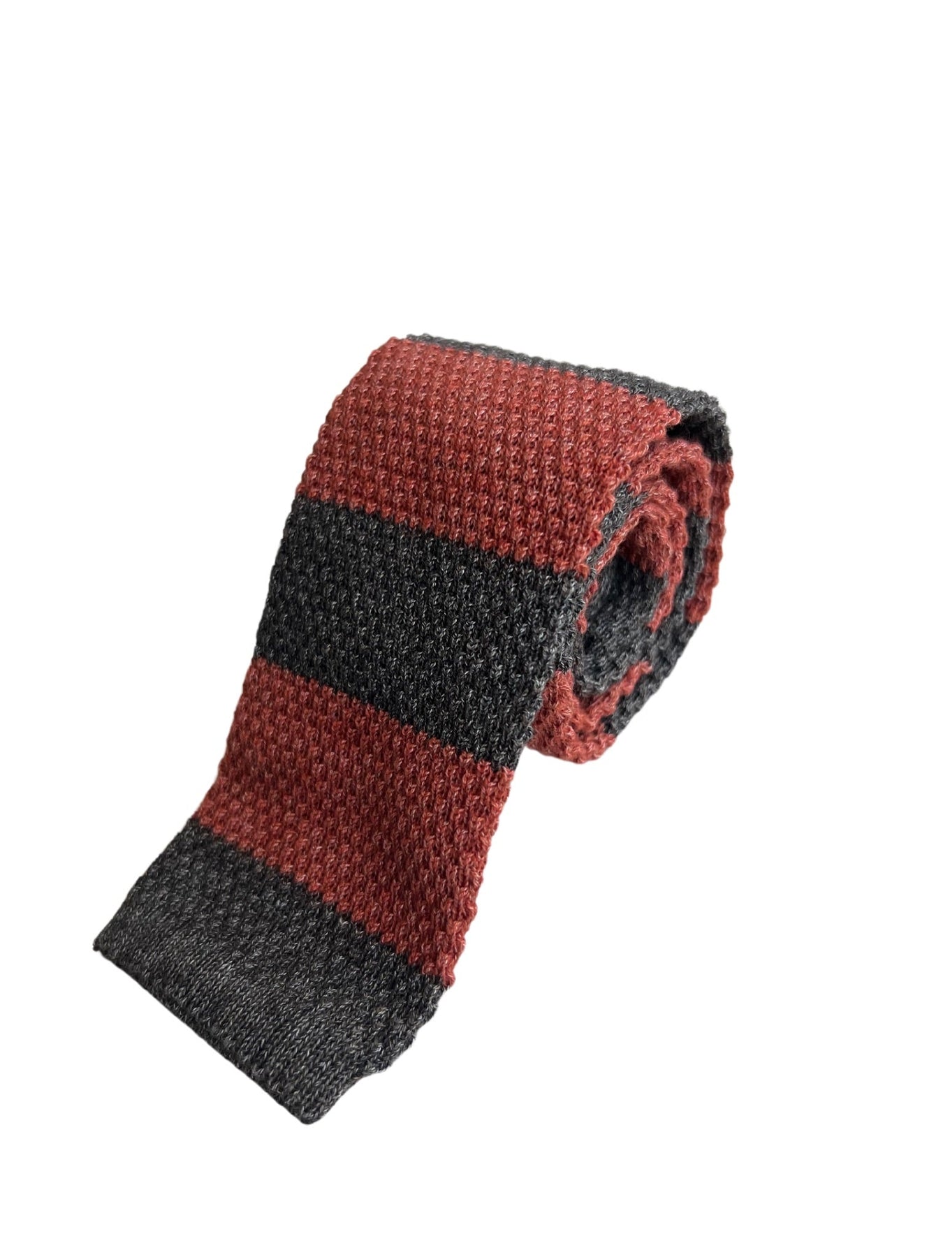 Brunello Cucinelli Rot Grau gestreifte Herren Strick quadratisch End Tie