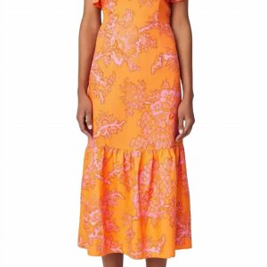 Thea Neckholder-Midikleid mit Rüschenbesatz in Coral Reef Grande
