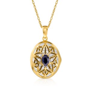 Ross-Simons Saphir Medaillon Halskette mit Diamant Akzent in 18kt Gold über Sterling