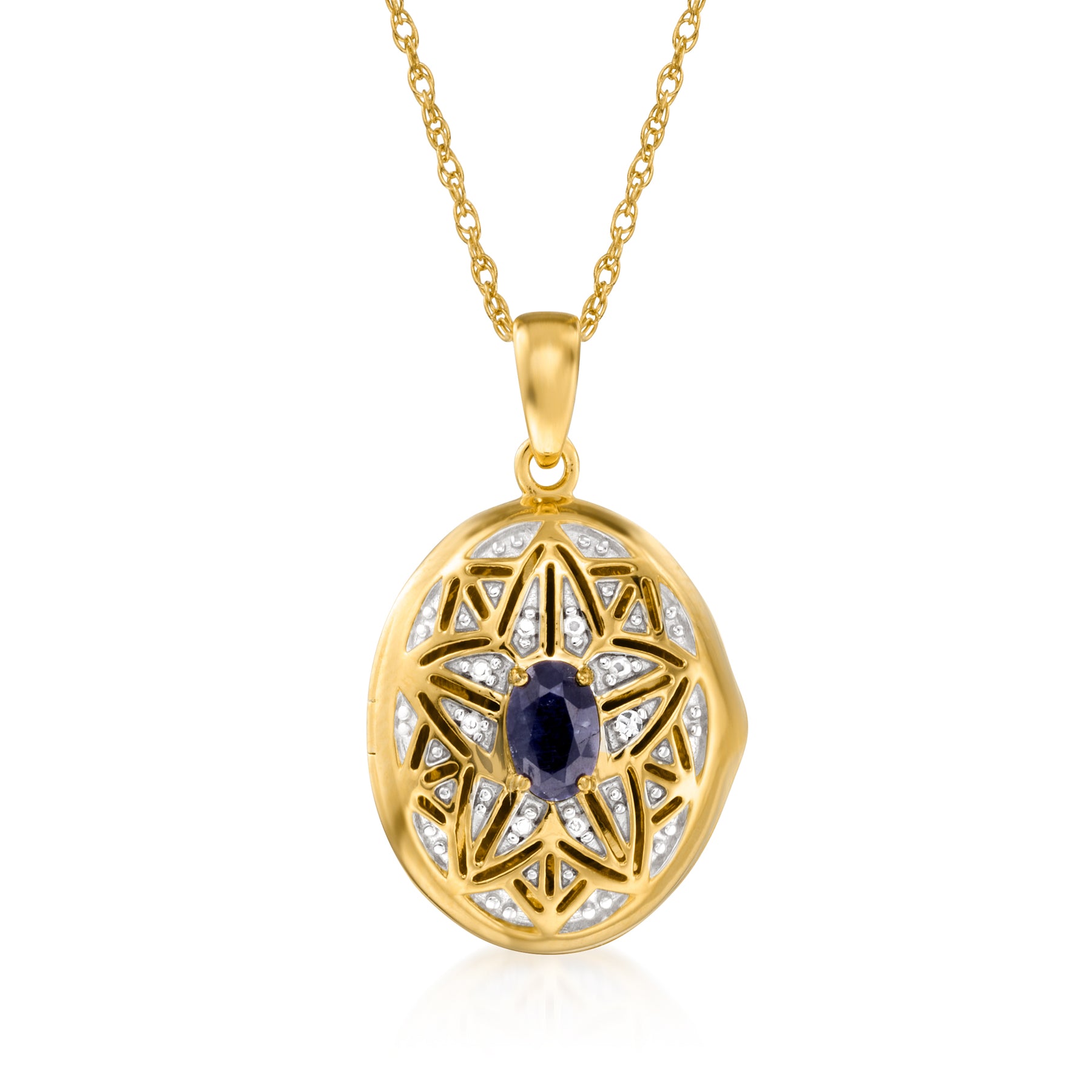 Ross-Simons Saphir Medaillon Halskette mit Diamant Akzent in 18kt Gold über Sterling