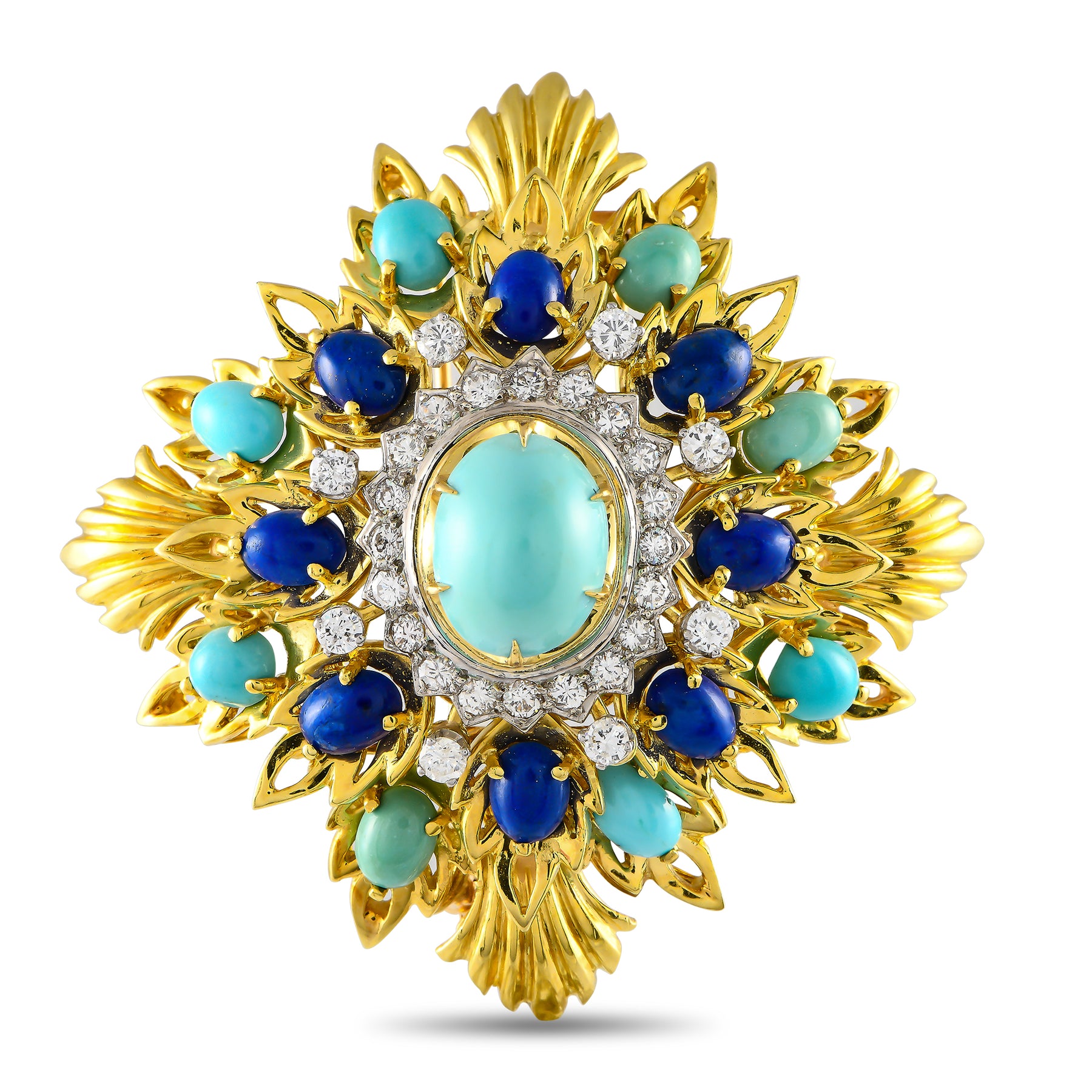 Montclair 18 Karat Gelbgold 1.76ct Diamant, Lapis und Türkis Brosche MT09 -032824