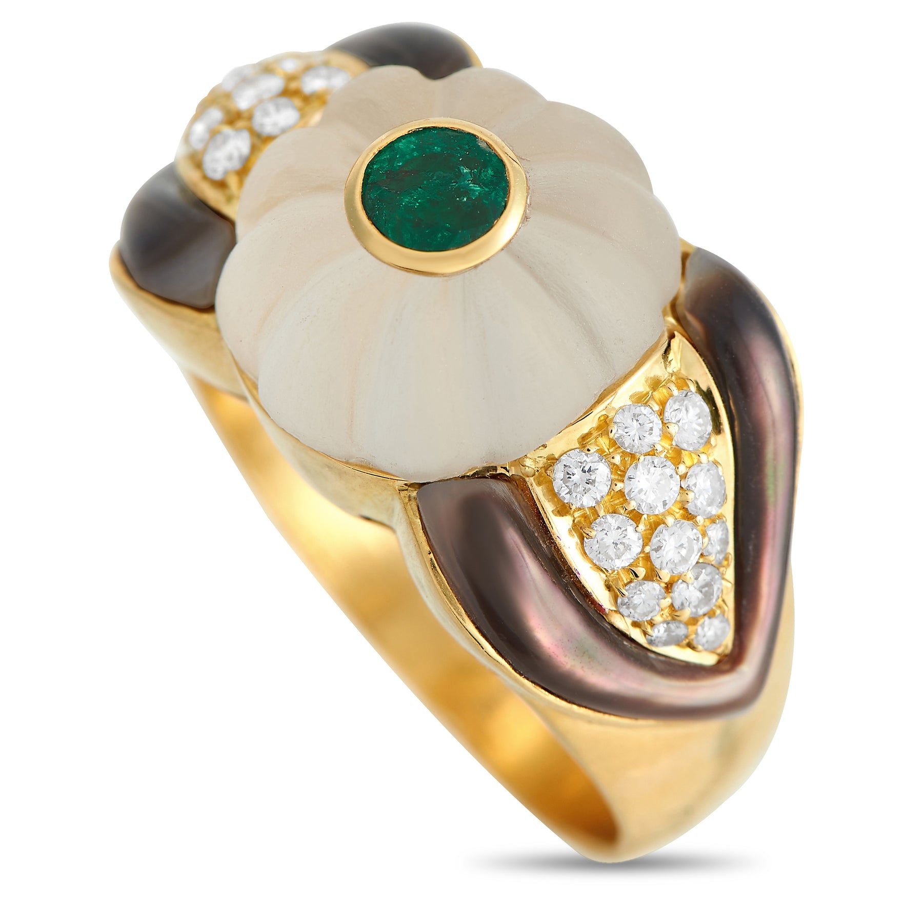 Bvlgari Vintage 18K Gelbgold 0.35ct Diamant, Kristall, Emerald, und Mother Von Perle Ring BV20 -012224