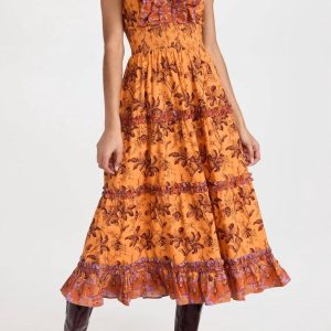 Azalea geraffte Midikleid in Beryll Mango Druck