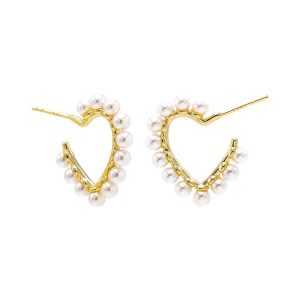 Pearl Rimmed Heart Shape Open Hoop Ohrring