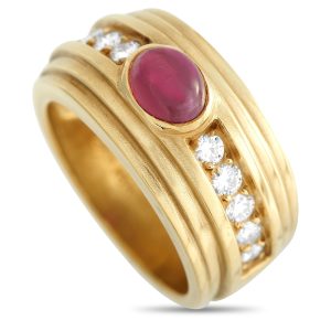 Kieselstein-Cord 18K Gelbgold 0,50ct Diamant und Rubin geriffelt breiten Band Ring -030824 – KC20