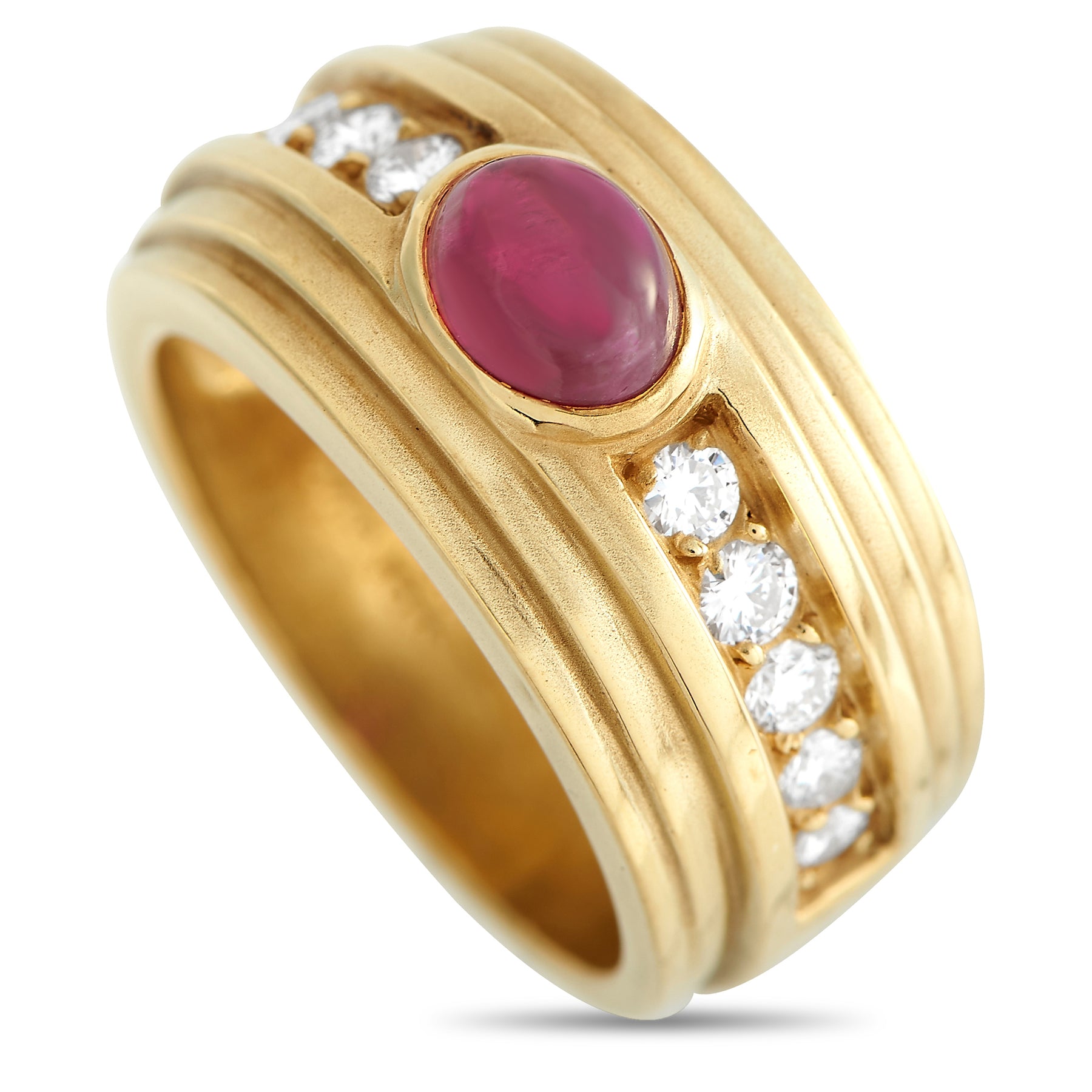 Kieselstein-Cord 18 Karat Gelbgold 0.50ct Diamant und Rubin geriffelt weit Band Ring KC20 -030824