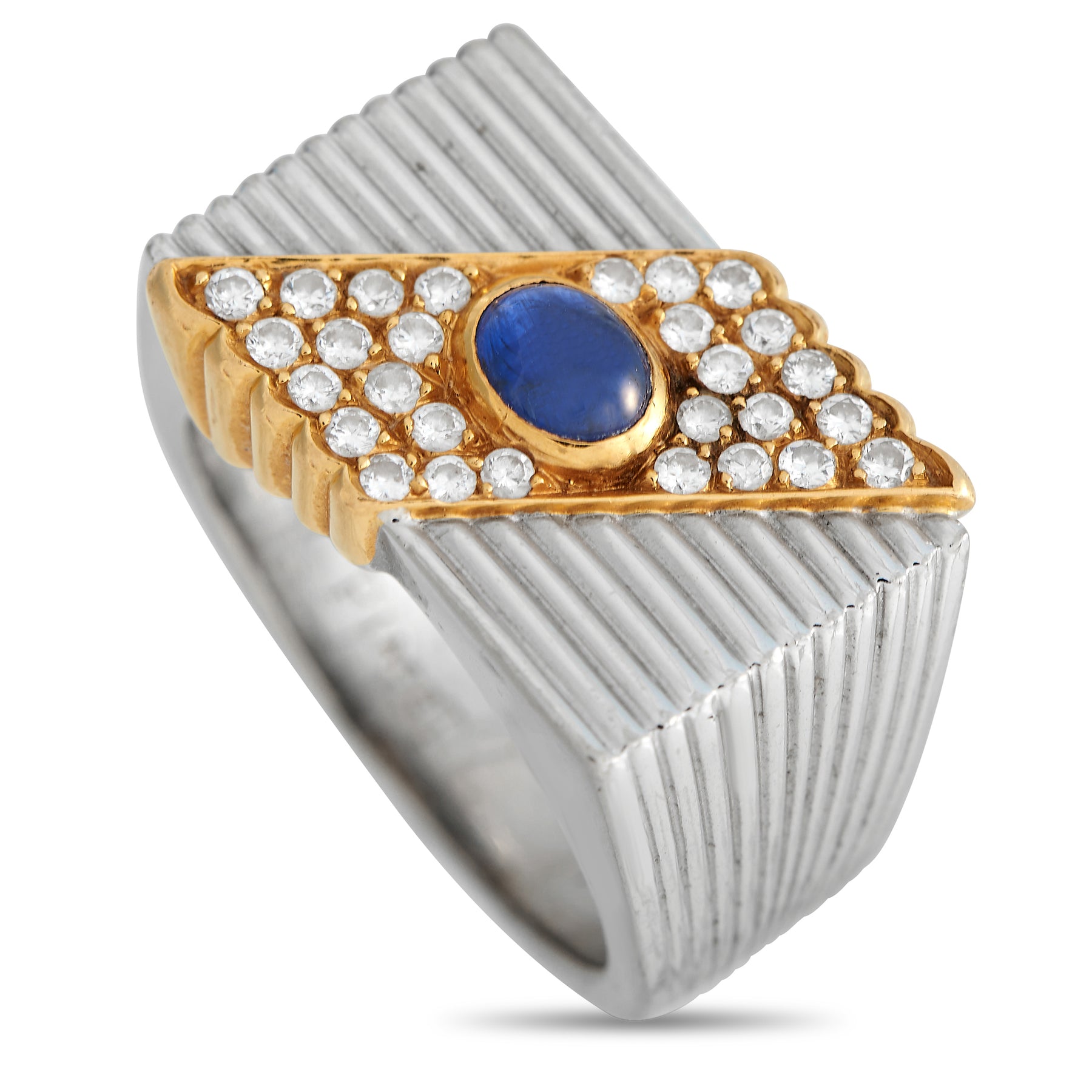 Piaget 18K Weiß- und Gelbgold Diamant und Saphir geriffelt quadratischen Ring PI31 -030824
