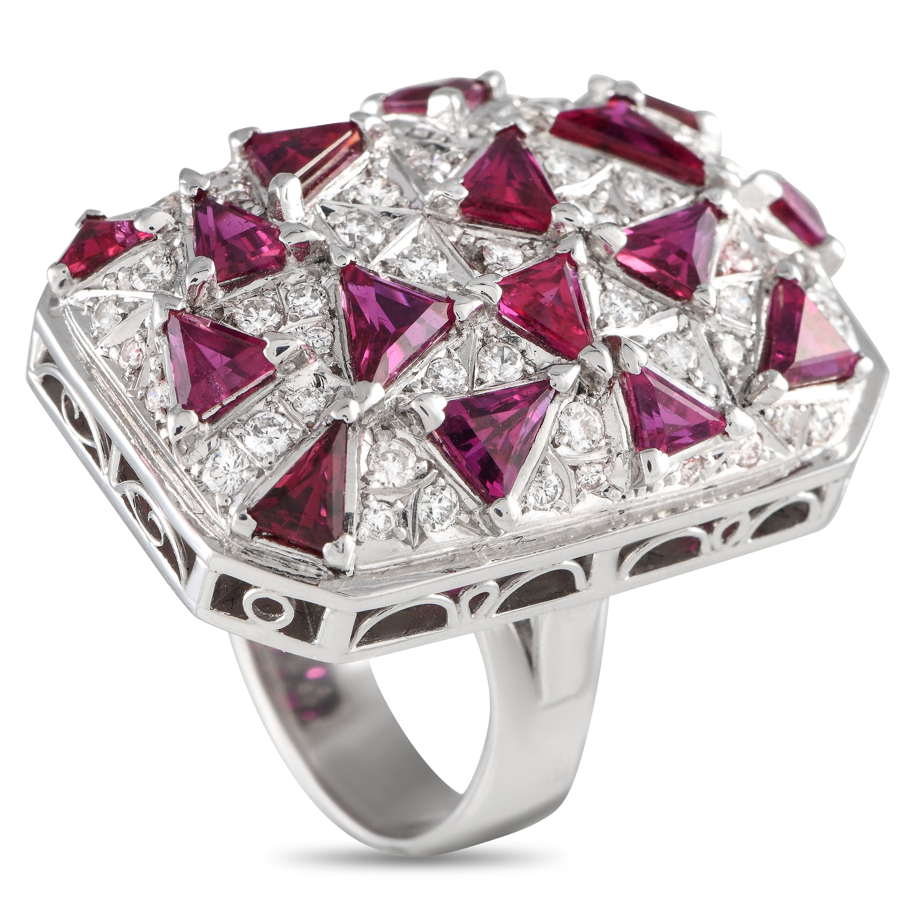LB Exclusive 18K Weißgold 0.78ct Diamant und Rubin Cocktail Ring MF08 -012424