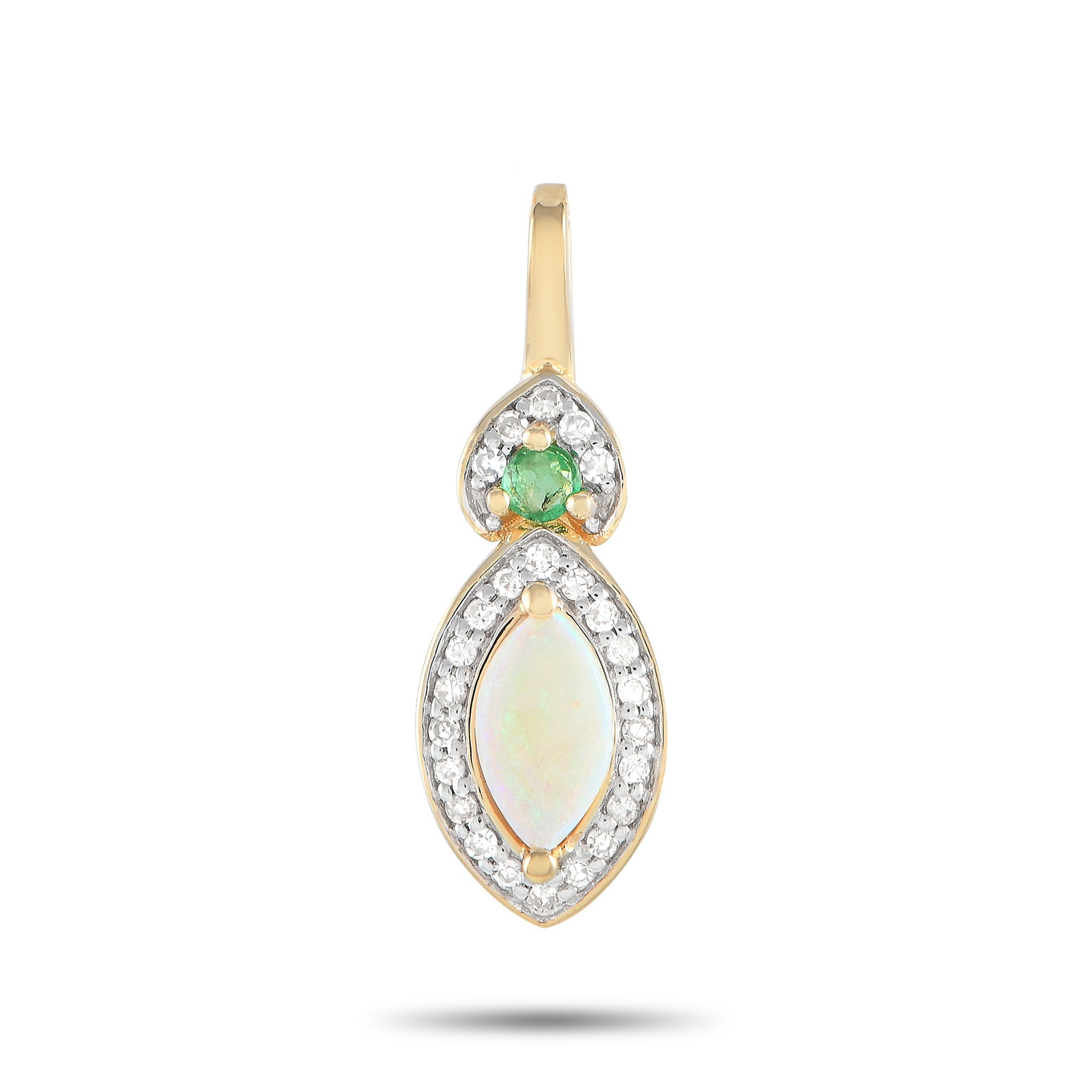 LB Exclusive 14K Gelbgold 0,07ct Diamant, Opal und Emerald Anhänger PD4 16299YOPEM